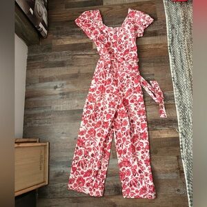 Elegant Red and White Floral Jumpsuit